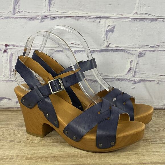 Kork-Ease Shoes - Korks Bagley Platform Chunky Heel Sandals Women's Size 9 Slingback Dark Blue
